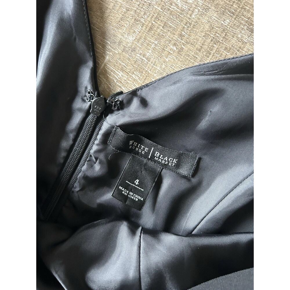 WHBM White House Black Market Black Cocktail Dress 4 LBD V Neck Ruffle Hem - Picture 4 of 12